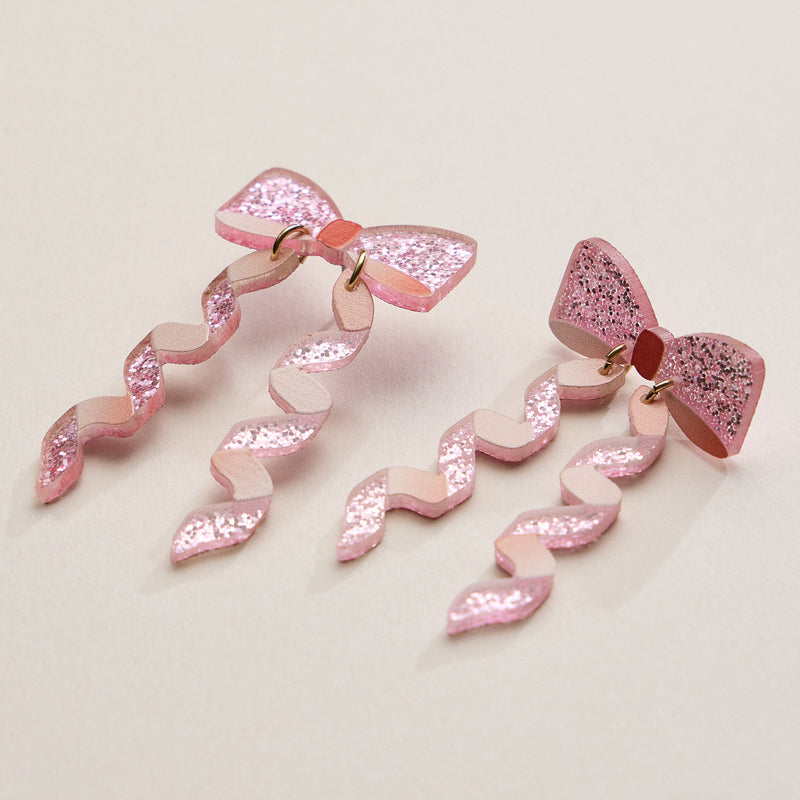 Glitter Bow Ribbon Earrings – Festive Statement Jewelry