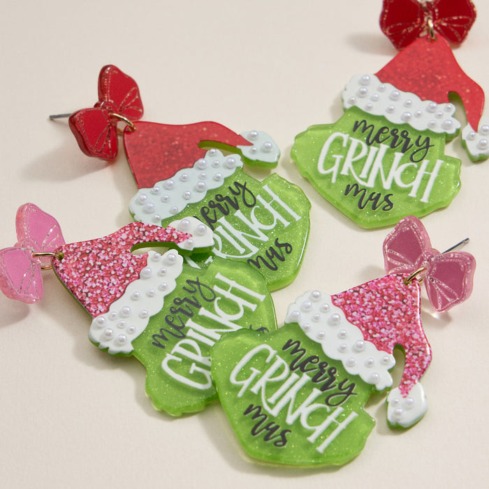 Christmas Green Monster Acetate Dangling Earrings