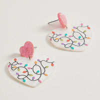 Heart Christmas Lights Dangle Earrings | Glitter Acetate Earrings