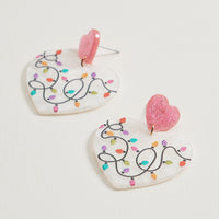 Heart Christmas Lights Dangle Earrings | Glitter Acetate Earrings