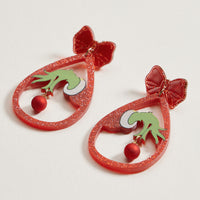 Green Monster Hand Dangle Earrings | Christmas Bow Acetate Earrings