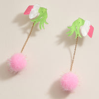 Christmas Green Monster Hand & Pom-Pom Dangling Earrings