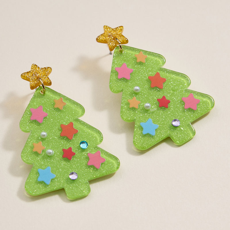 Christmas Tree with Stars Dangling Earrings