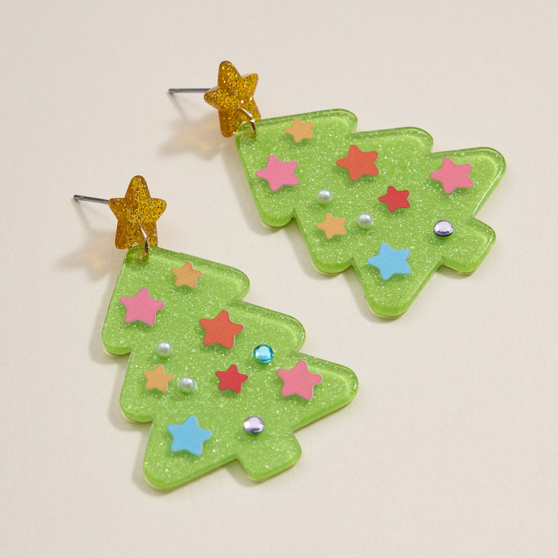 Christmas Tree with Stars Dangling Earrings