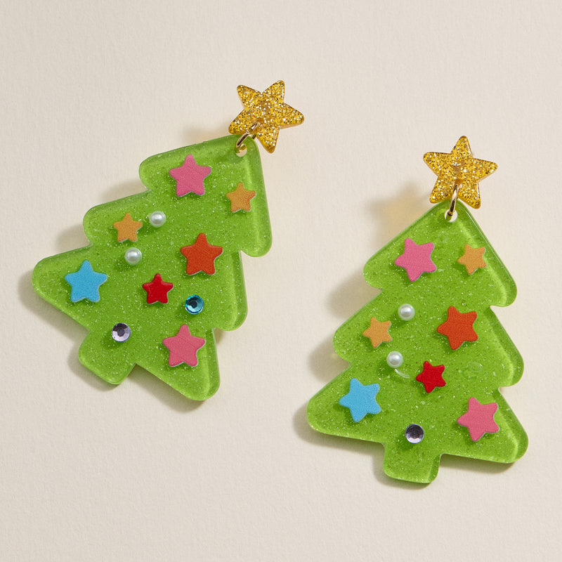Christmas Tree with Stars Dangling Earrings