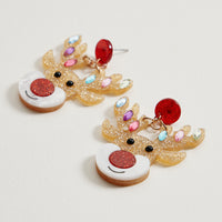 Glitter Rudolph Reindeer Earrings | Rhinestone Christmas Dangles