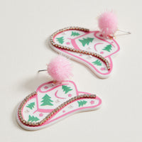 Christmas Pom Pom Cowboy Hat Holiday | Drop Earrings