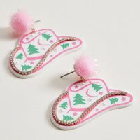 Christmas Pom Pom Cowboy Hat Holiday | Drop Earrings