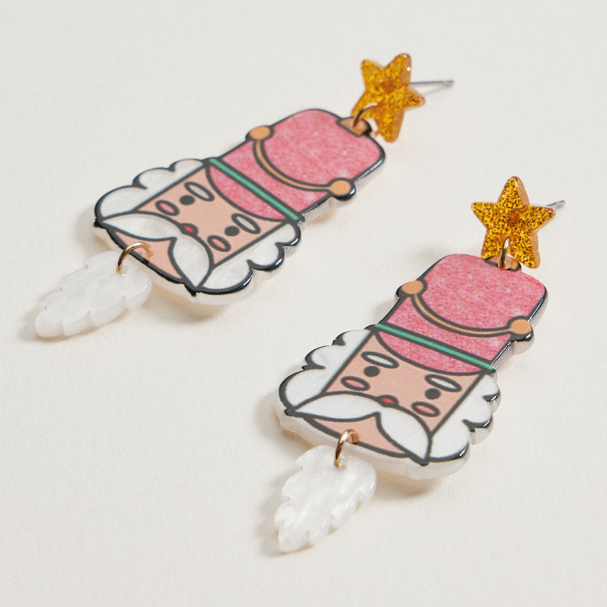 Pink Nutcracker Christmas Earrings | Star Top Holiday Dangles