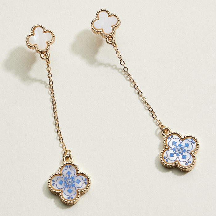Pearl Floral Quatrefoil Drop Earrings | Porcelain-Inspired Jewelry
