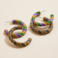 Large Mardi Gras Glitter Swirl Hoop Earrings