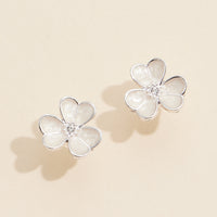 Delicate Flower Stud Earrings with Pearl Inlay and Rhinestone Center