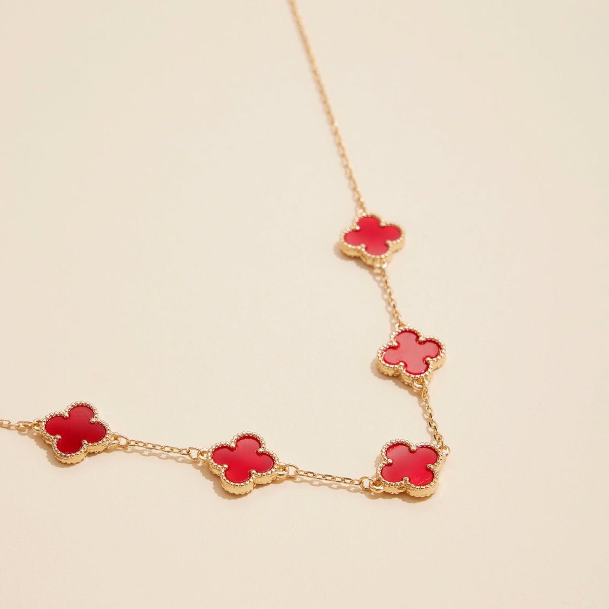 Multi Clover Charm Necklace with Gold Chain