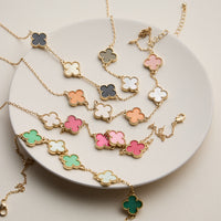 Shell Inlay Charm Pendant on Gold Chain