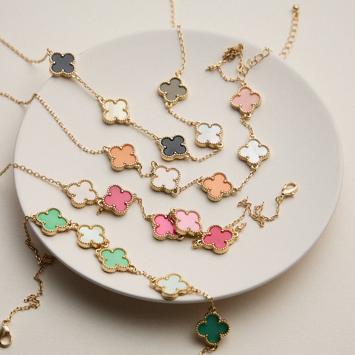 Multi Clover Charm Necklace with Gold Chain