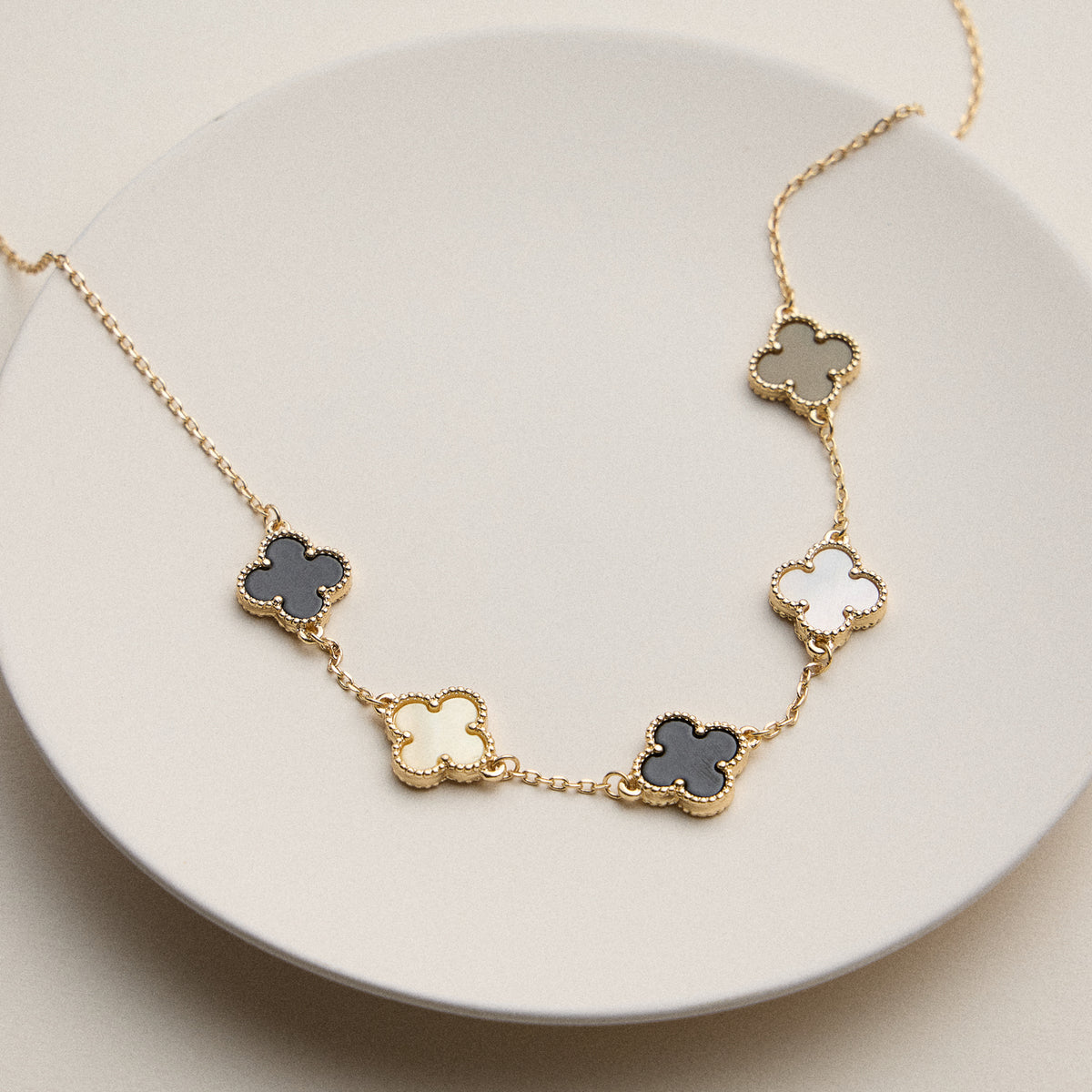 Multi Clover Charm Necklace with Gold Chain