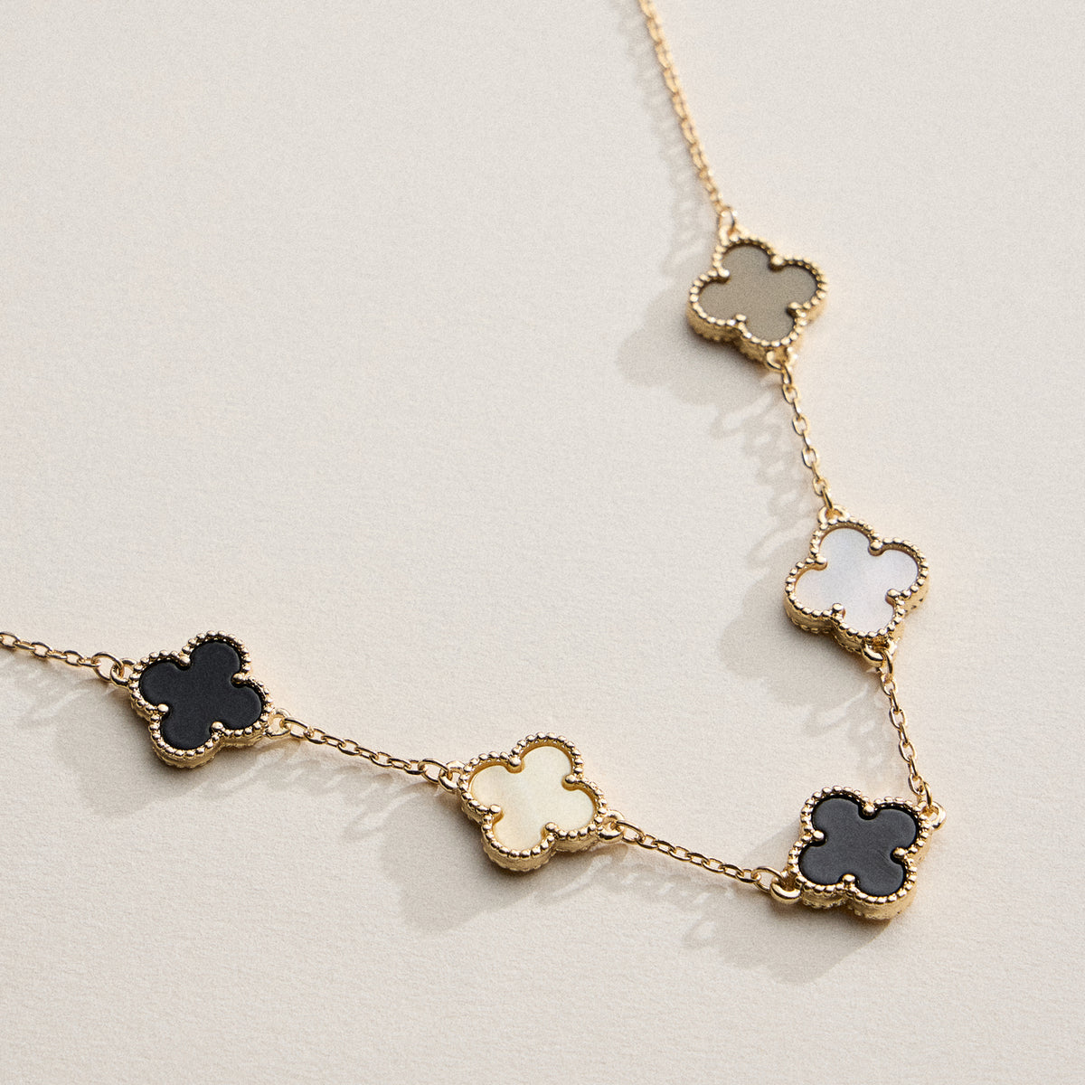 Multi Clover Charm Necklace with Gold Chain