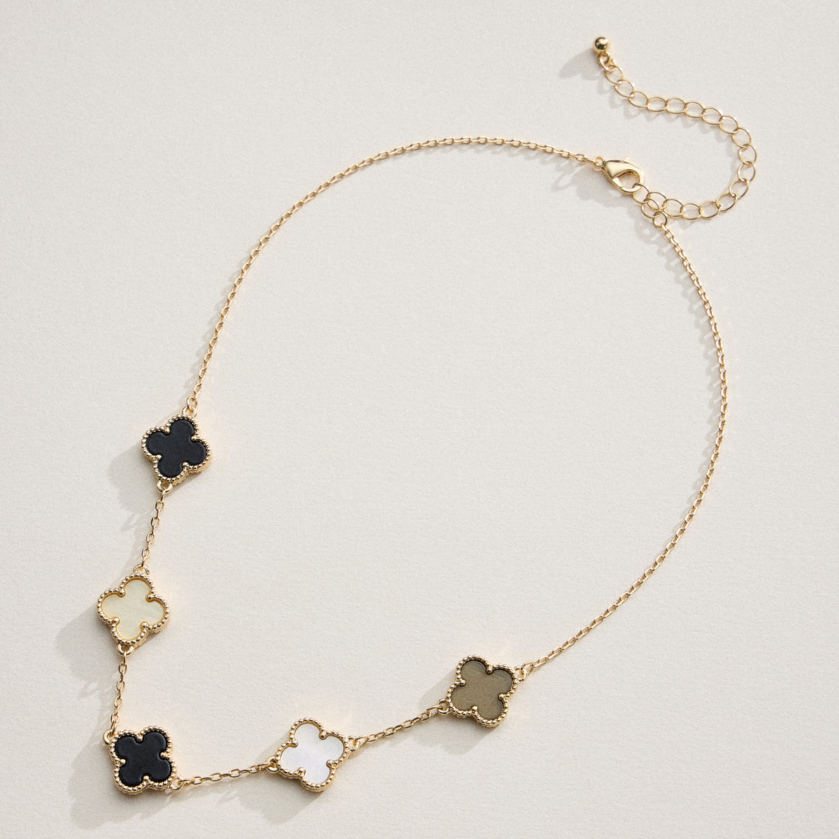 Multi Clover Charm Necklace with Gold Chain
