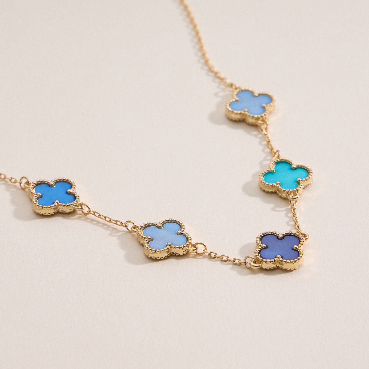 Multi Clover Charm Necklace with Gold Chain