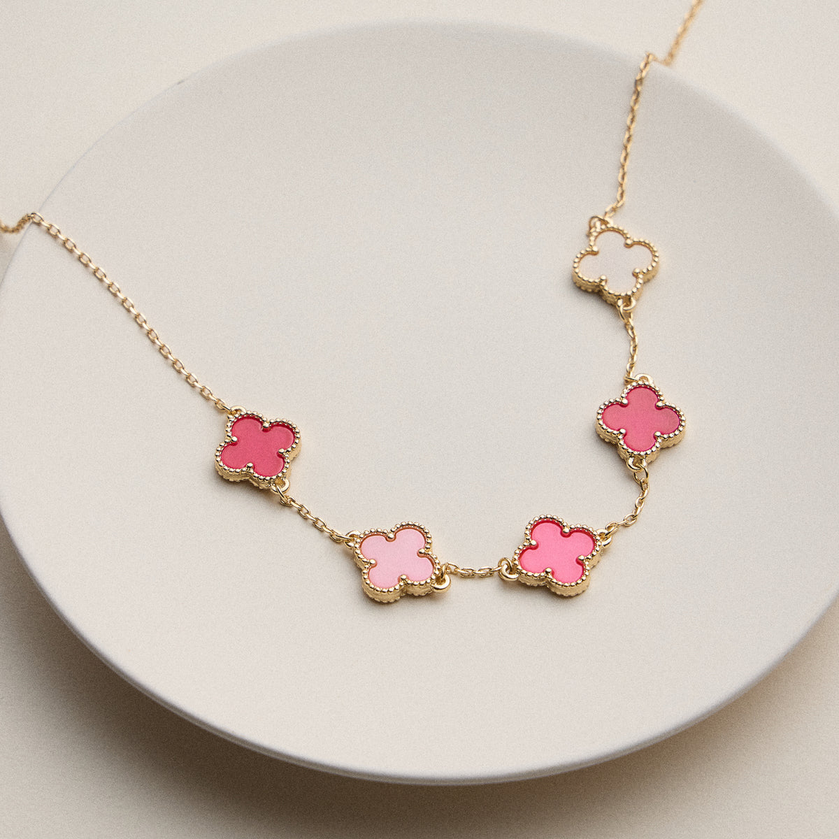 Multi Clover Charm Necklace with Gold Chain