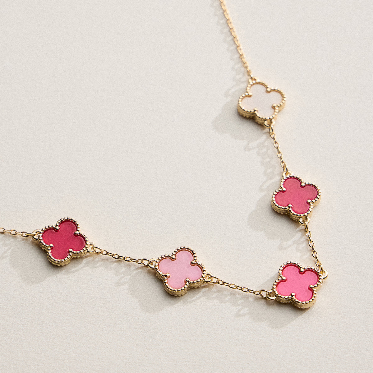 Multi Clover Charm Necklace with Gold Chain