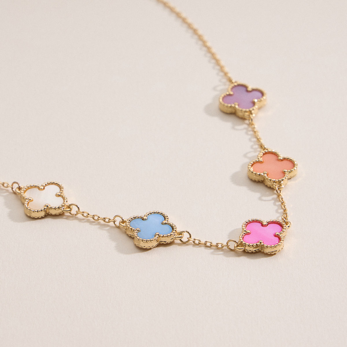 Multi Clover Charm Necklace with Gold Chain