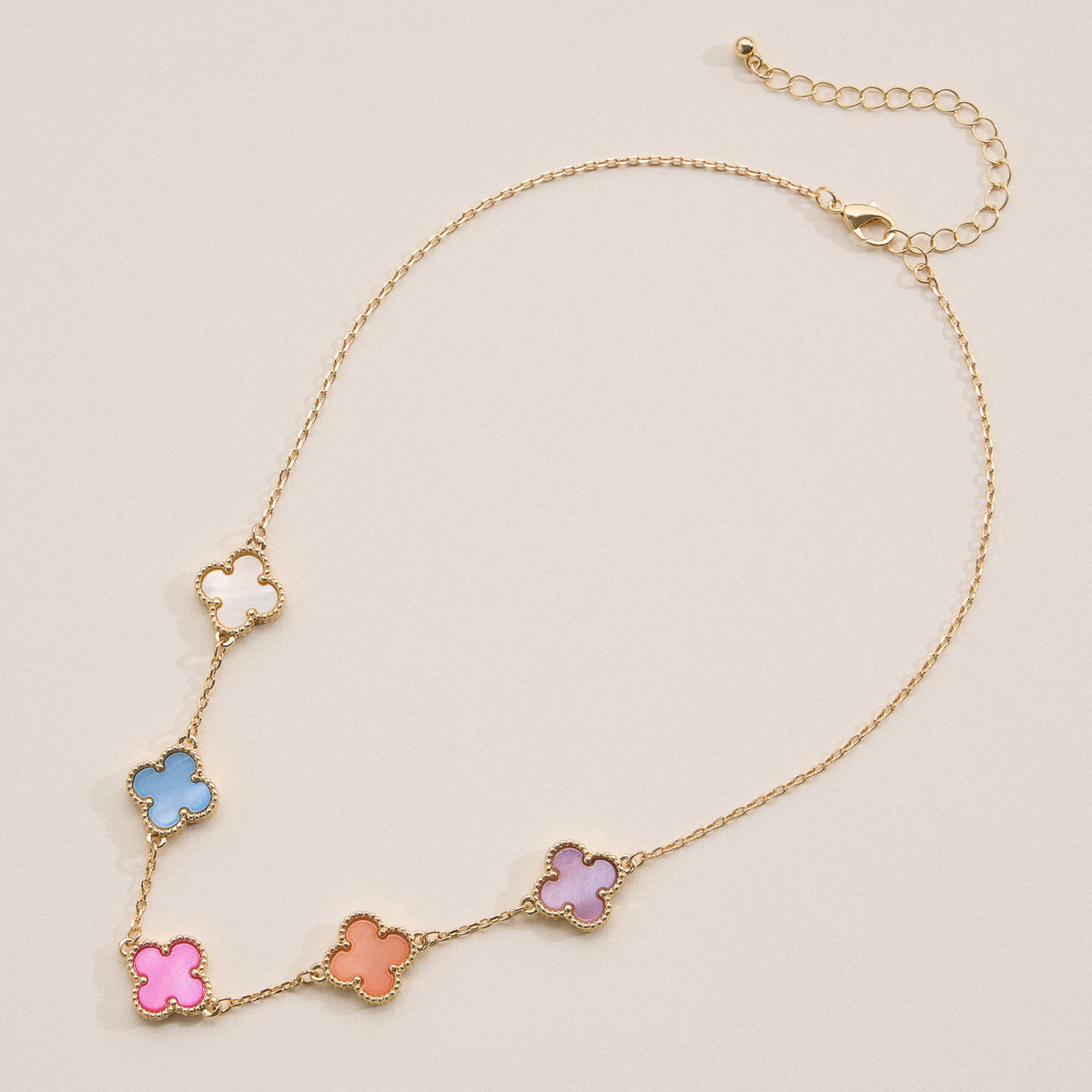 Multi Clover Charm Necklace with Gold Chain