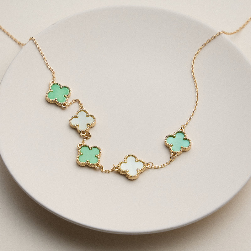 Shell Inlay Charm Pendant on Gold Chain