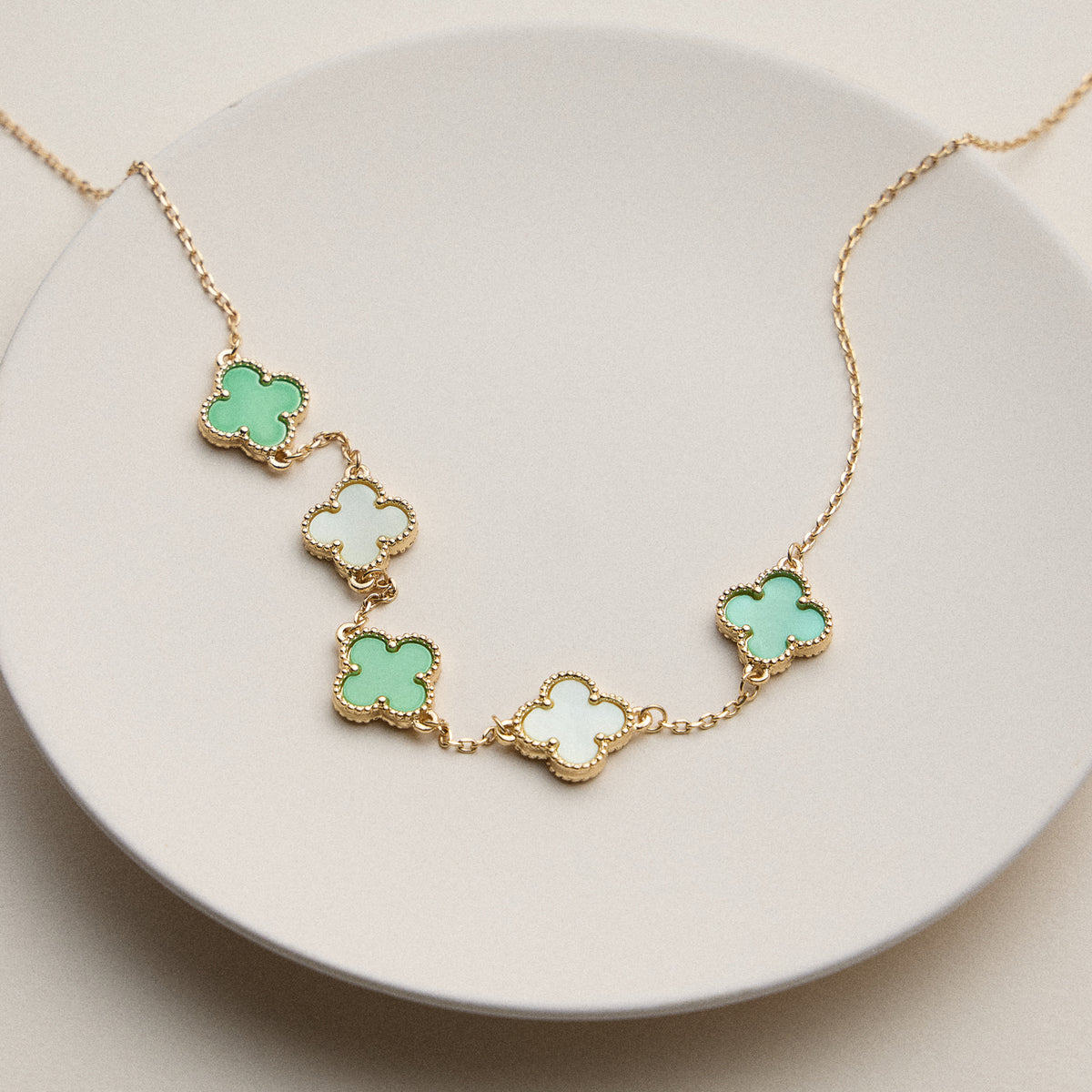 Multi Clover Charm Necklace with Gold Chain
