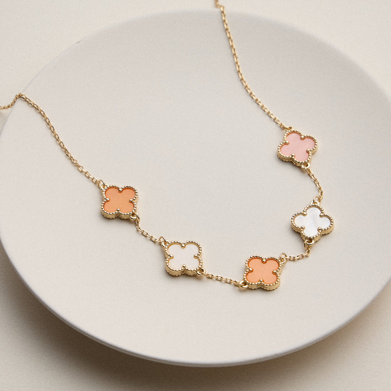 Shell Inlay Charm Pendant on Gold Chain