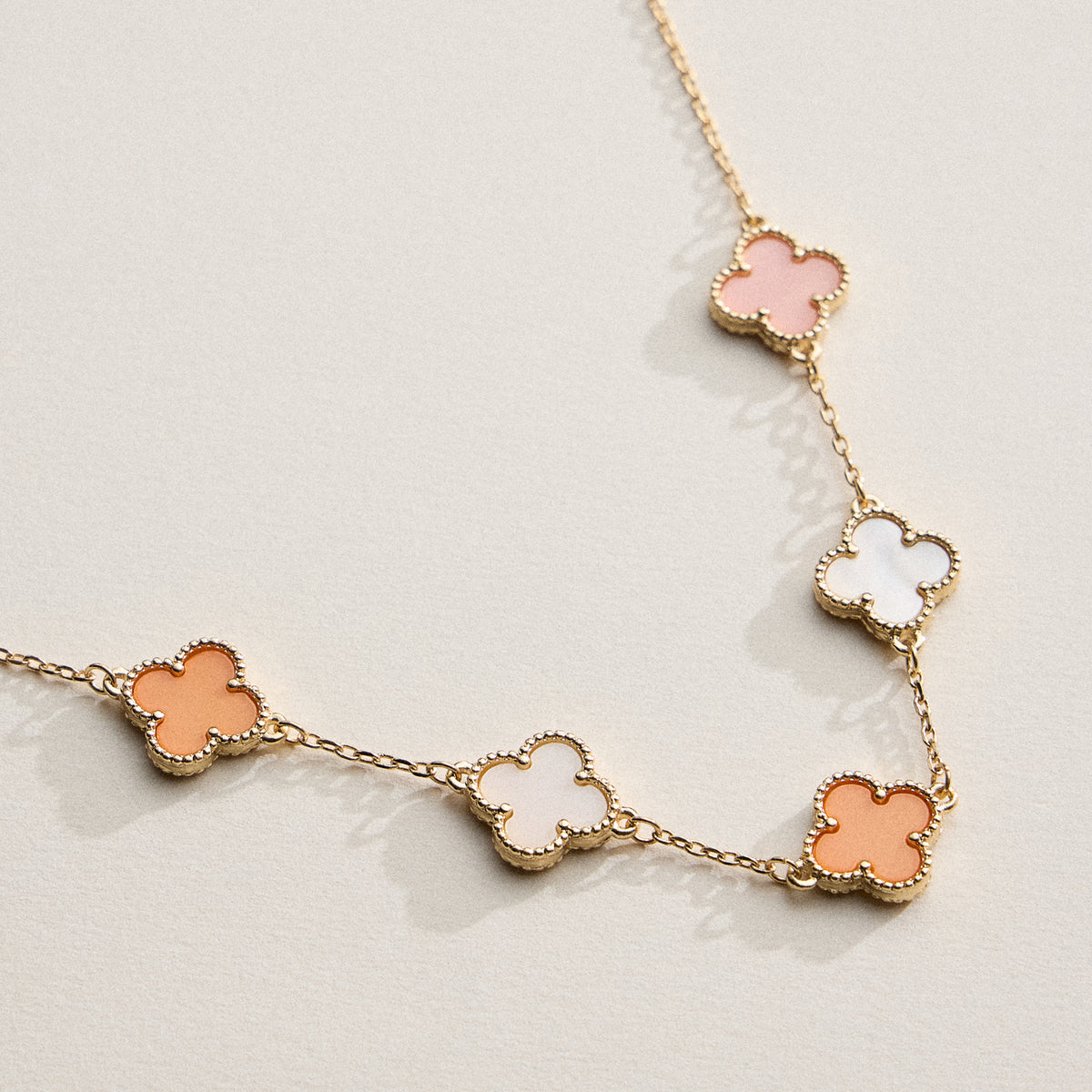 Multi Clover Charm Necklace with Gold Chain