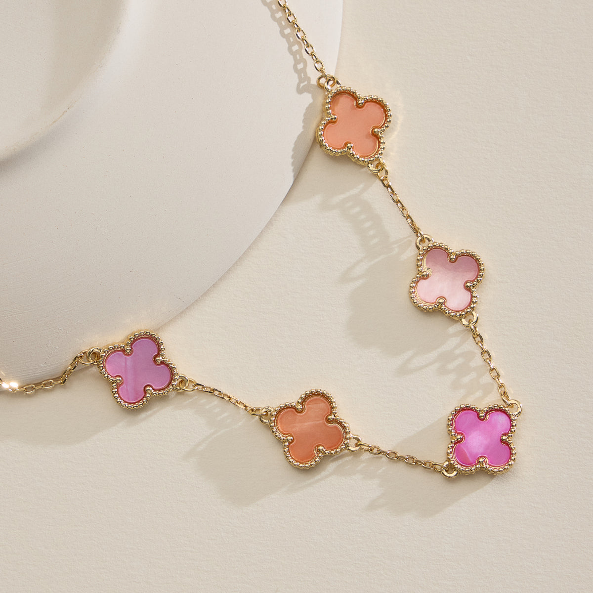 Multi Clover Charm Necklace with Gold Chain