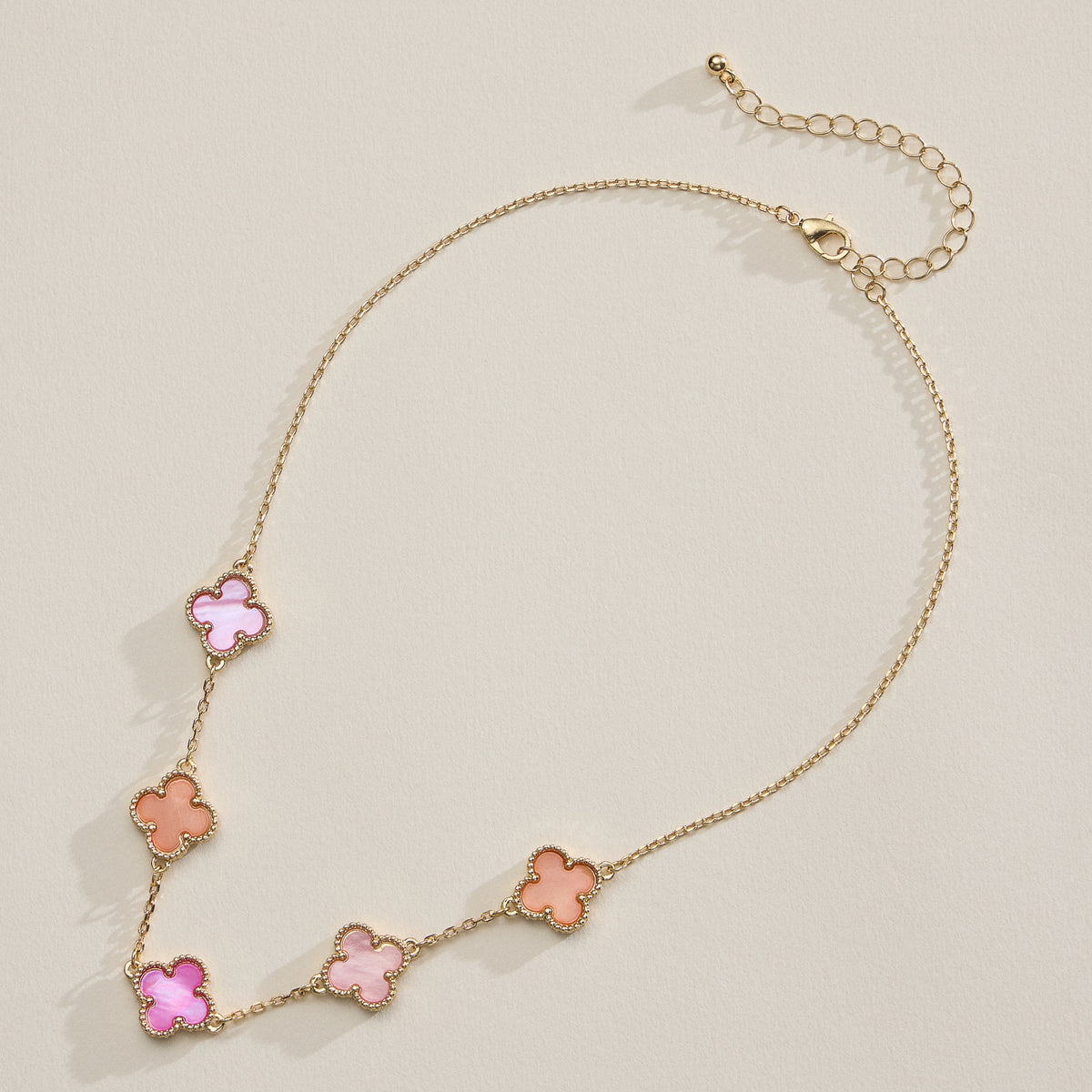 Multi Clover Charm Necklace with Gold Chain