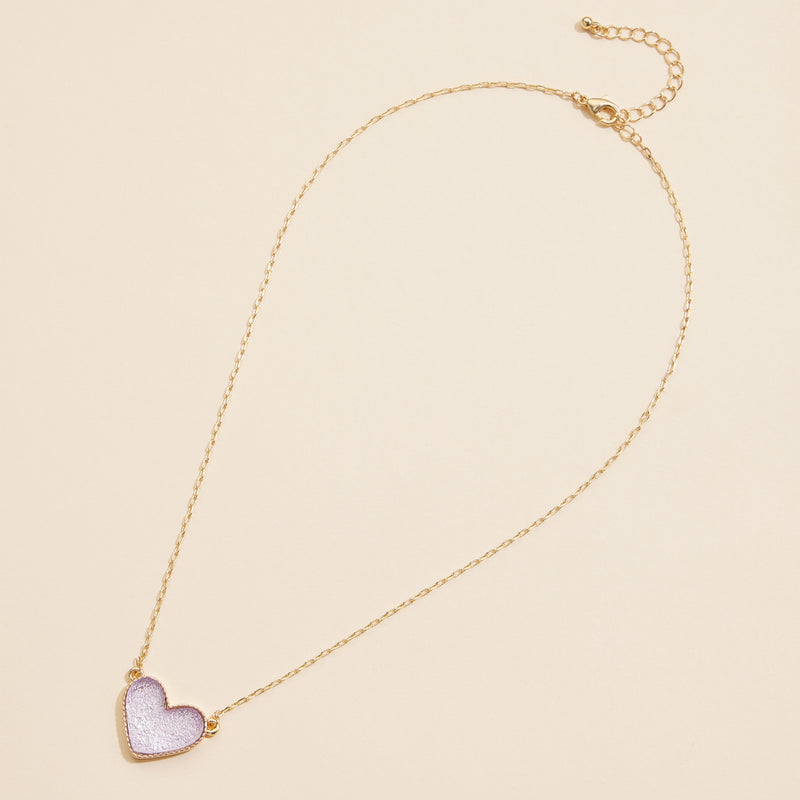 Heart Druzy Stone Charm Short Necklace