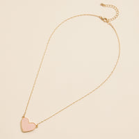 Heart Druzy Stone Charm Short Necklace