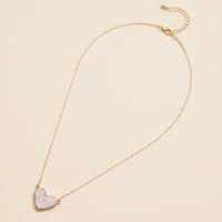 Heart Druzy Stone Charm Short Necklace