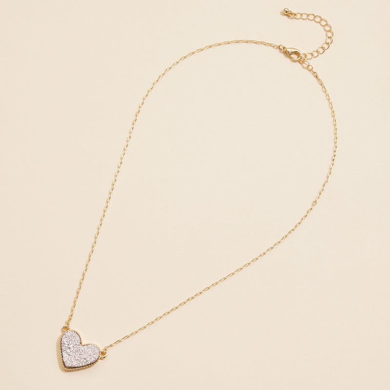 Heart Druzy Stone Charm Short Necklace