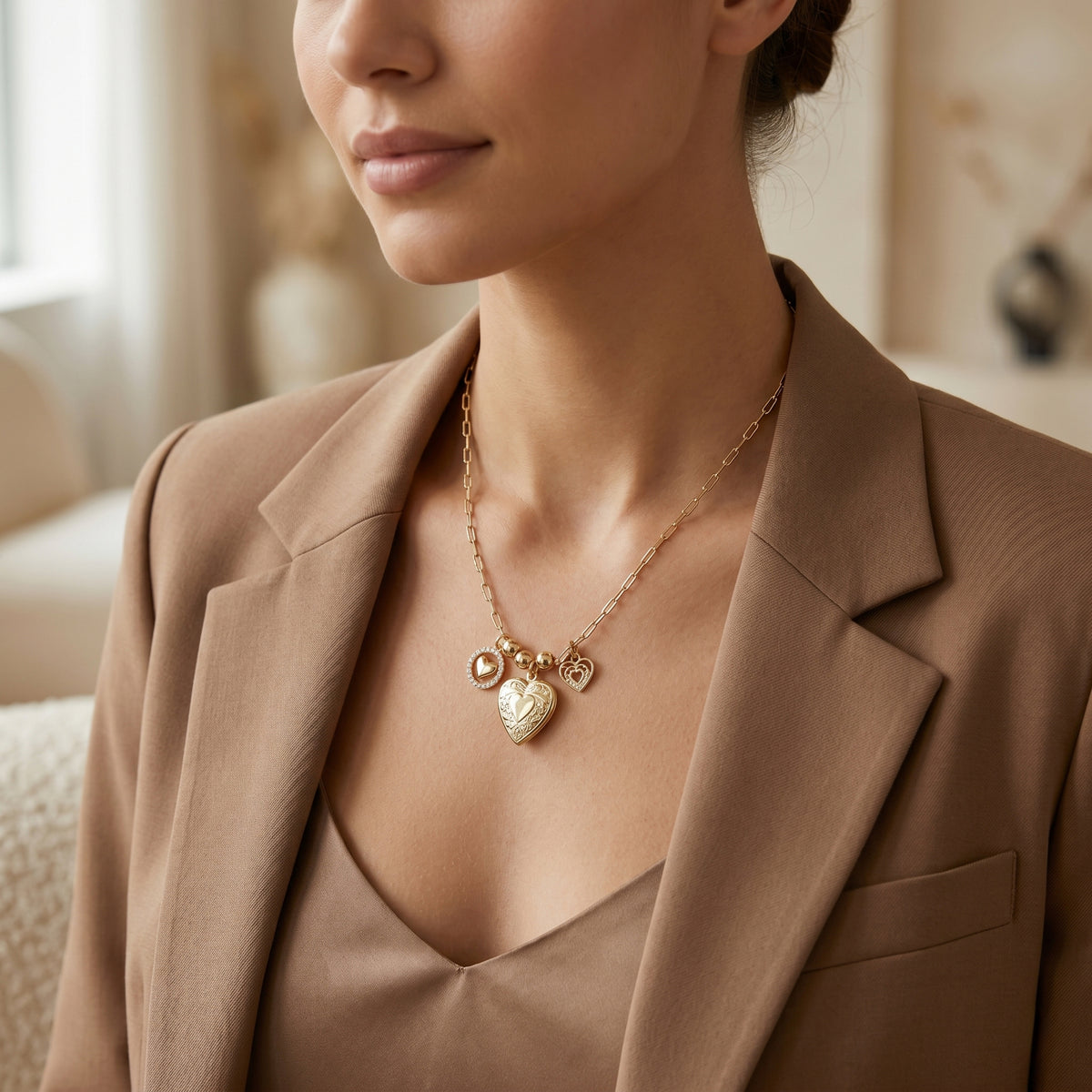 Heart Charm Locket with Paperclip Chain Necklace
