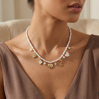 LOVE and Clover Charm Pearl Necklace