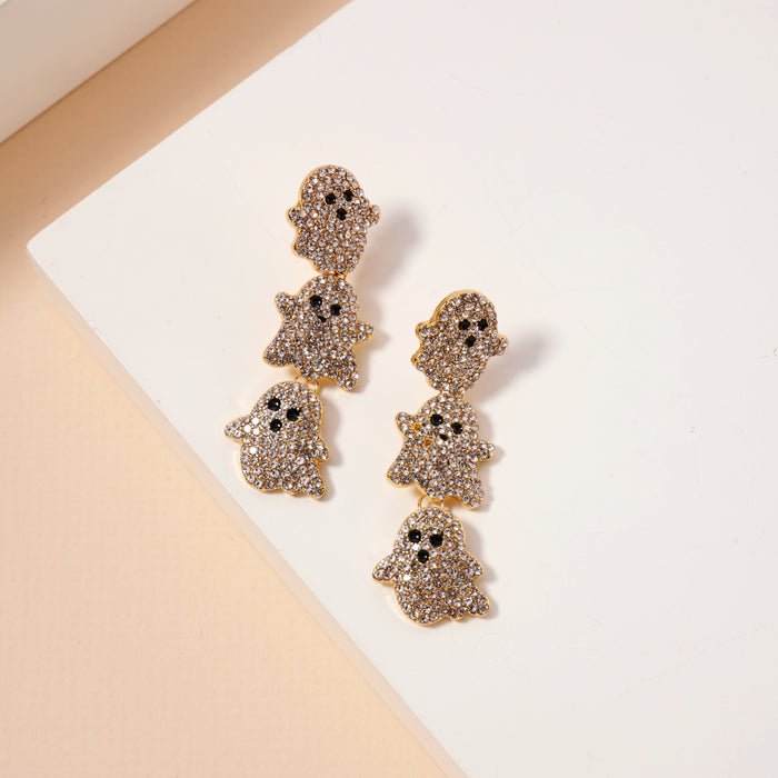 Halloween Linked Ghosts Rhinestones Dangling Earrings