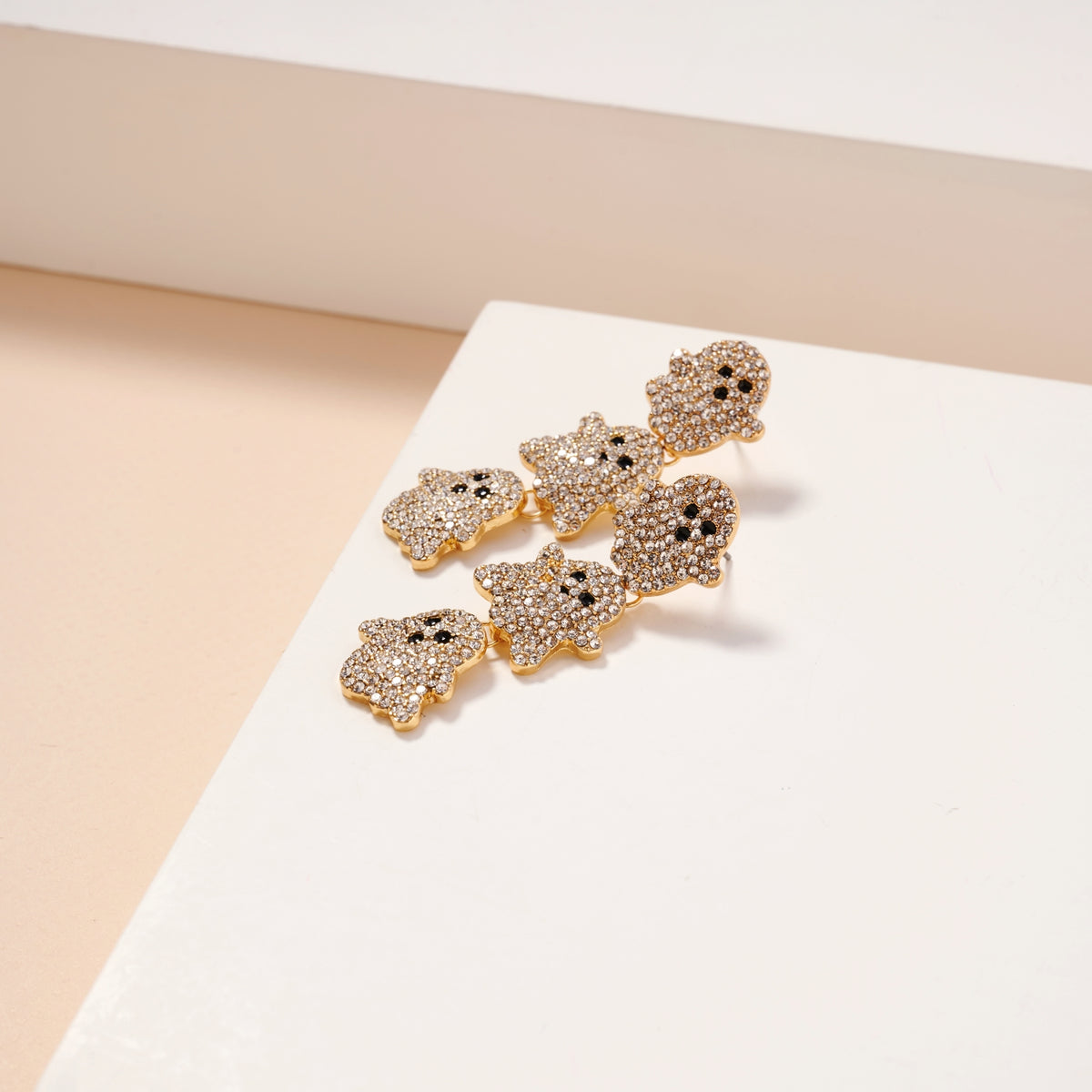 Halloween Linked Ghosts Rhinestones Dangling Earrings