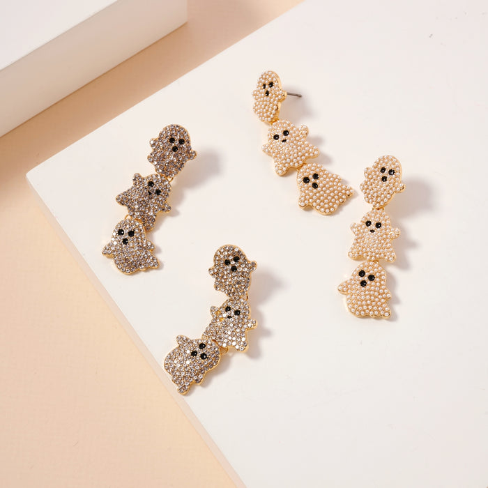 Halloween Linked Ghosts Rhinestones Dangling Earrings