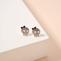Halloween Skull with Bow Rhinestones Stud Earrings