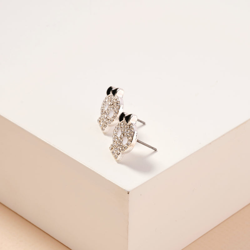 Halloween Skull with Bow Rhinestones Stud Earrings
