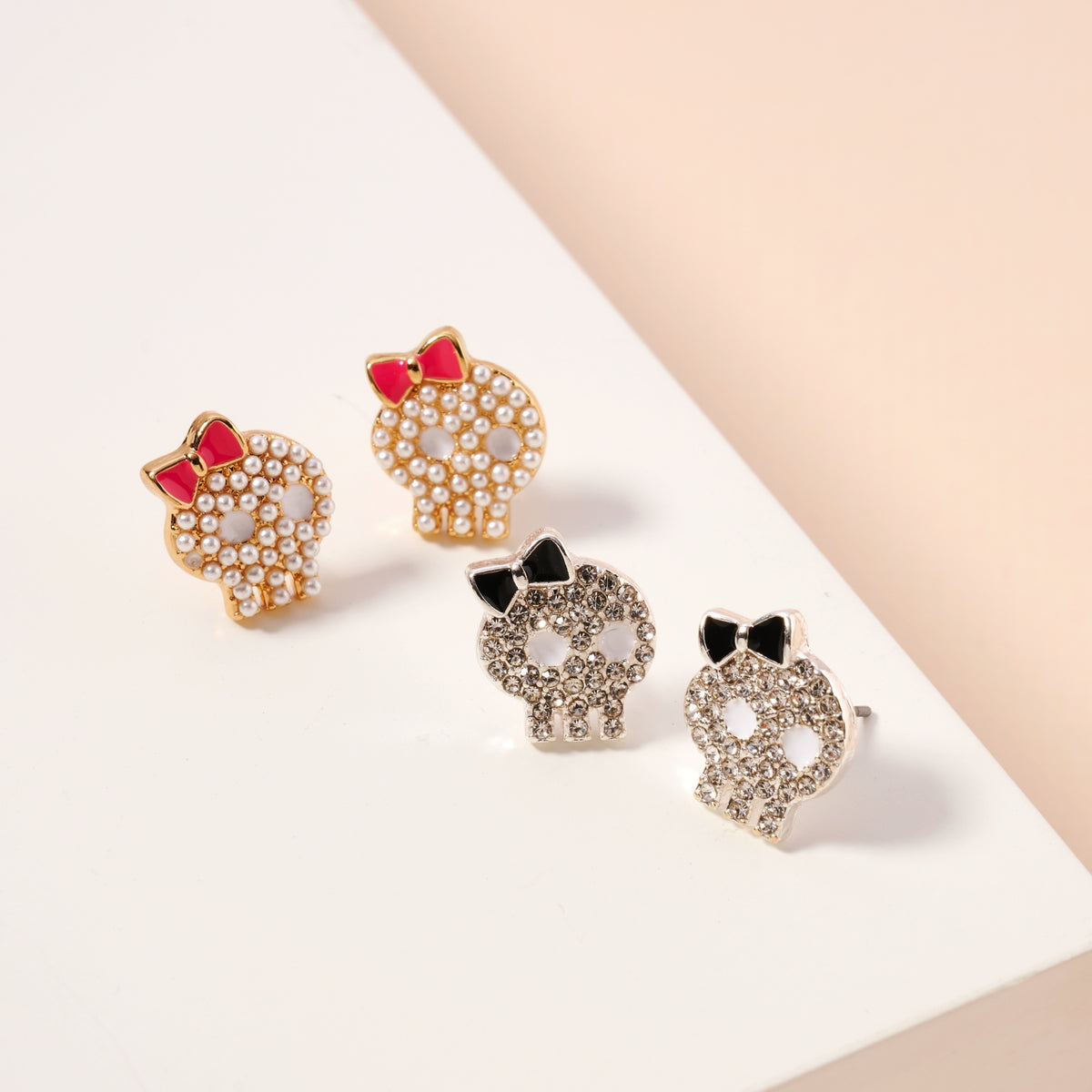 Halloween Skull with Bow Rhinestones Stud Earrings