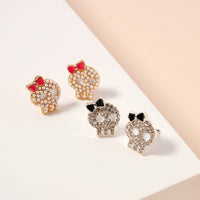 Halloween Skull with Bow Rhinestones Stud Earrings