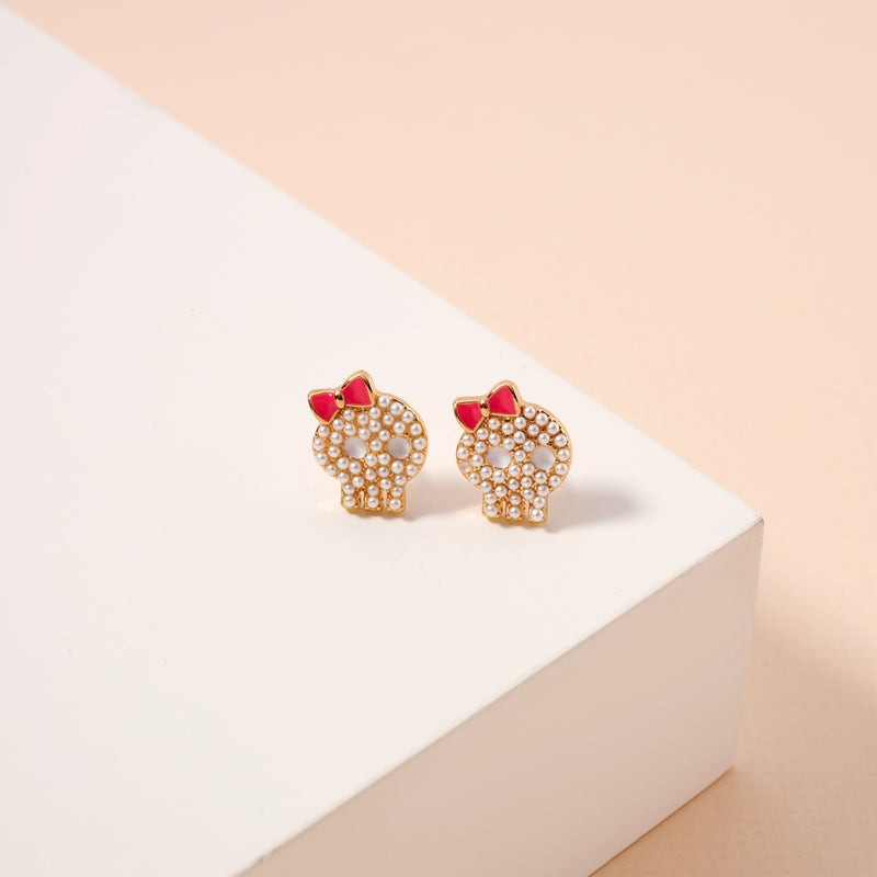 Halloween Skull with Bow Rhinestones Stud Earrings