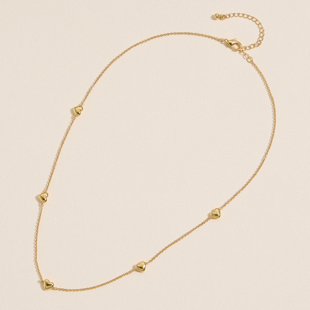 Gold Heart Charm Station Necklace