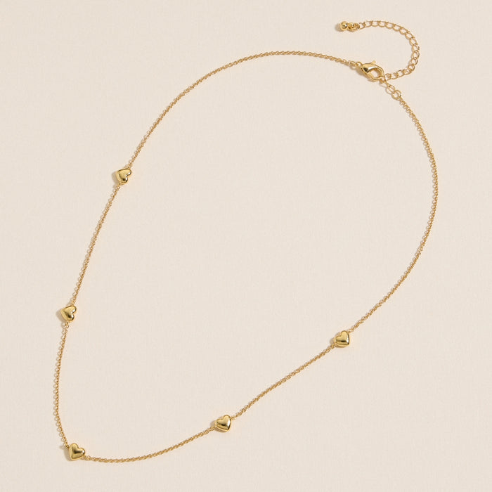 Gold Heart Charm Station Necklace