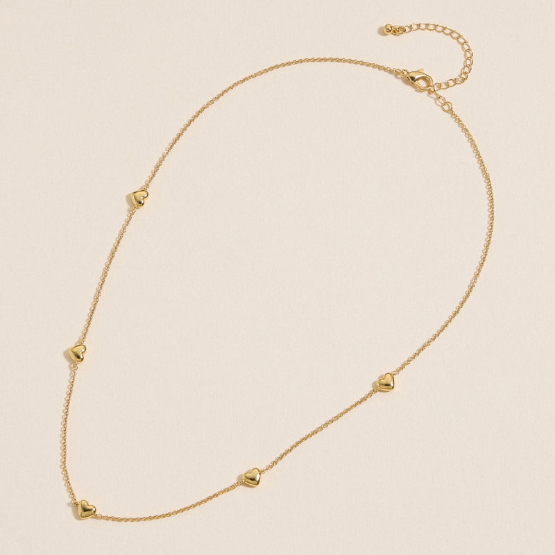 Gold Heart Charm Station Necklace